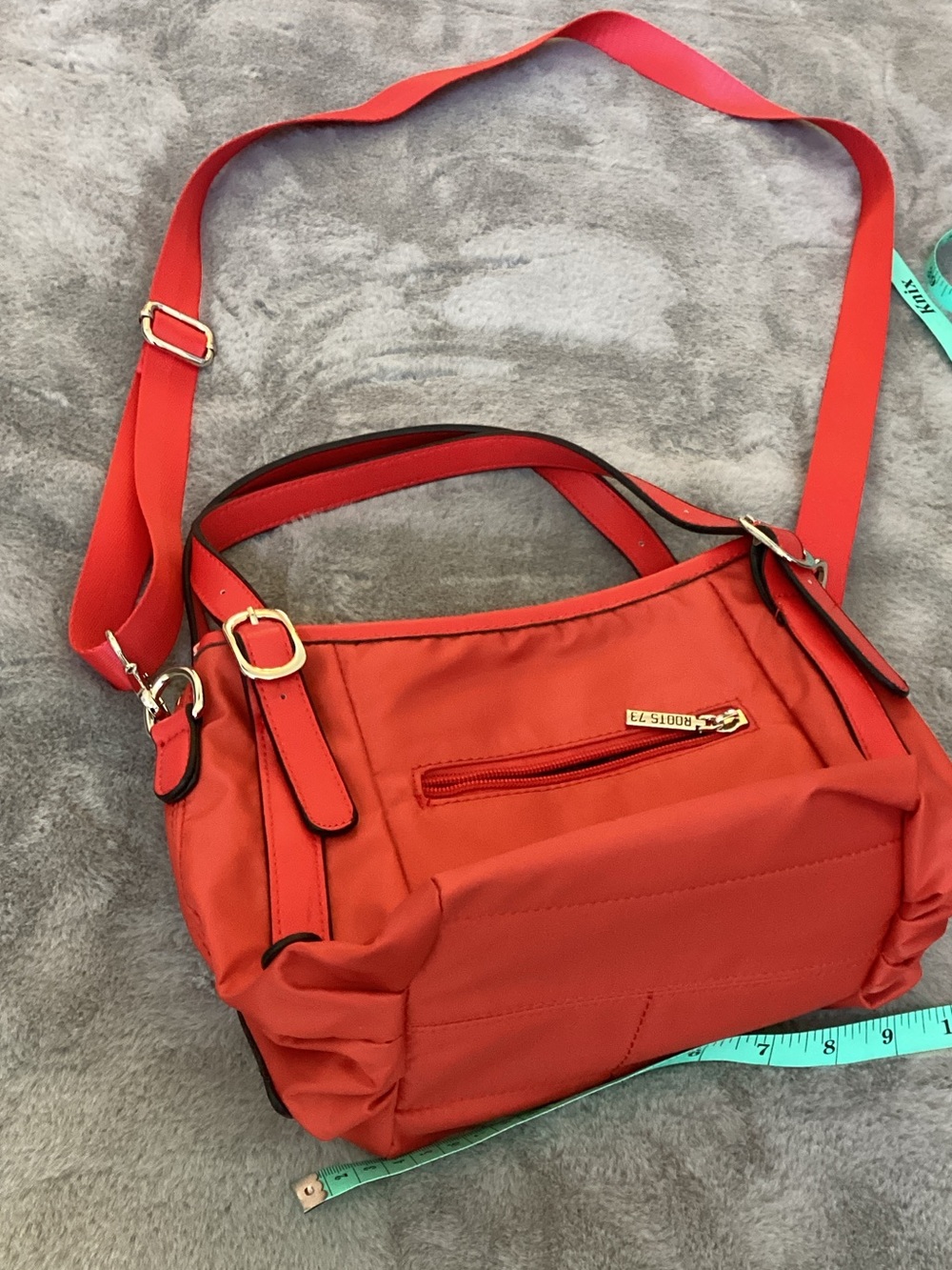 Red Women’s Crossbody Handbag with Silver Zippers - Picture 2 of 8